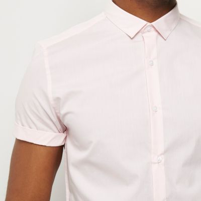 Pink micro collar short sleeve shirt